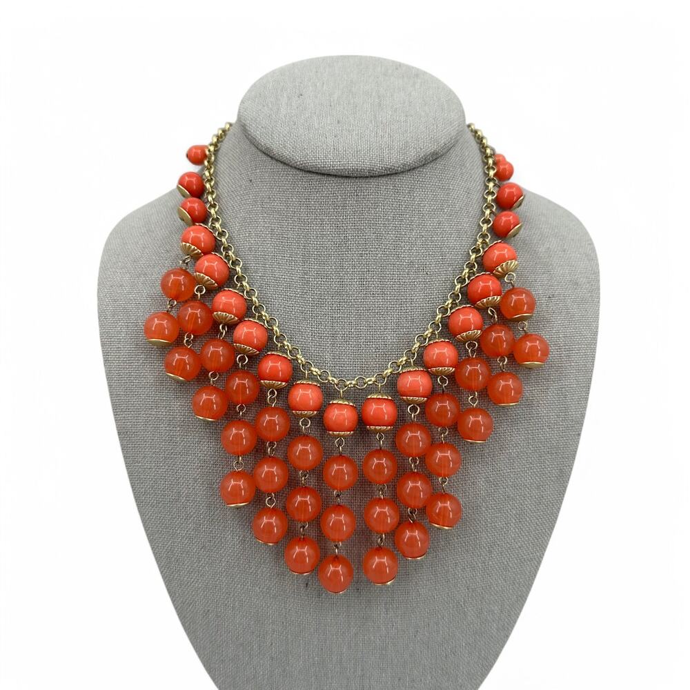 Robert Rose Necklace Beaded Statement Necklace Coral Beads Gold Tone Chain